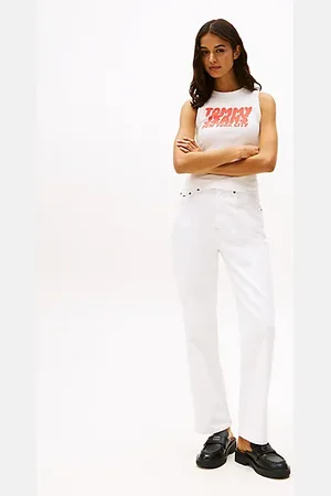Tommy Hilfiger Witte slim straight jeans met hoge taille