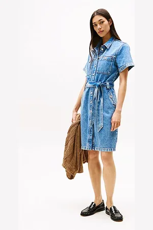 Tommy Hilfiger Denim mini-jurk met ceintuur en korte mouwen