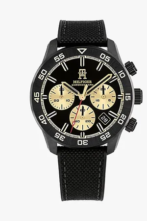 Tommy Hilfiger Zwart chronograafhorloge met monogram