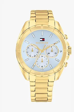 Tommy Hilfiger Verguld horloge met blauwe wijzerplaat