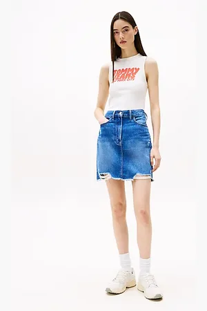 Tommy Hilfiger Mom fit minirok van distressed denim