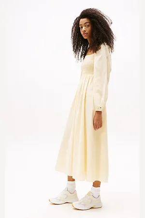 Tommy Hilfiger Voile midi-jurk met vierkante hals
