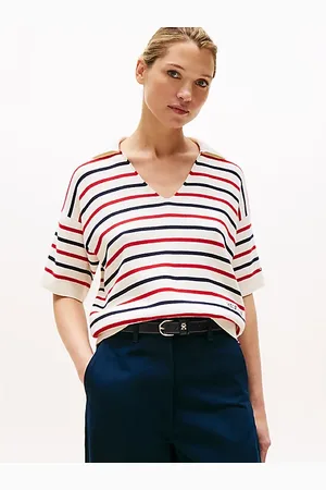 Tommy Hilfiger Gestreepte gebreide polotrui met korte mouwen