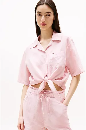 Tommy Hilfiger Cropped relaxed fit overhemd met korte mouwen