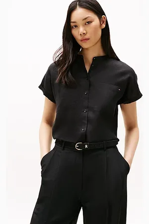 Tommy Hilfiger Relaxed fit linnen blouse met korte mouwen