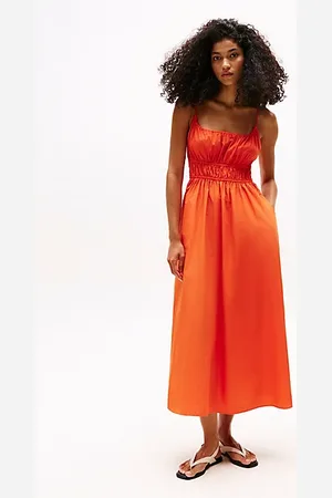 Tommy Hilfiger Maxi-jurk met gesmokte details en diepe hals