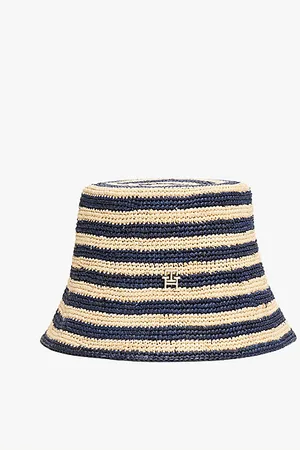Tommy Hilfiger Gehaakte strooien vissershoed met strepen