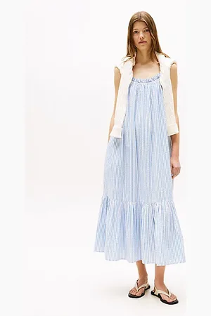 Tommy Hilfiger Fit and flare maxi-jurk van seersucker
