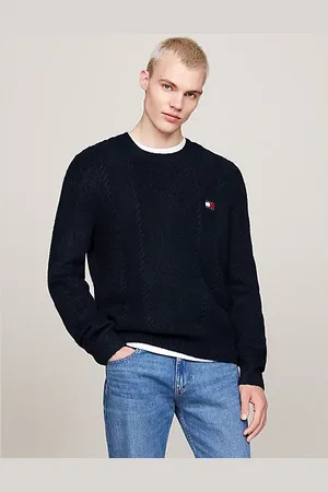 Tommy Hilfiger Gemengd gebreide slim fit trui met ronde hals