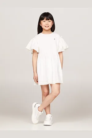 Tommy Hilfiger Flare jurk met klokmouwen en broderie anglaise