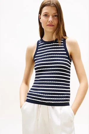 Tommy Hilfiger Slim fit mouwloze trui met kabelgebreid patroon