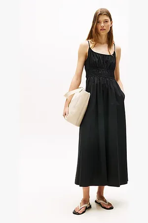 Tommy Hilfiger Maxi-jurk met gesmokte details en diepe hals