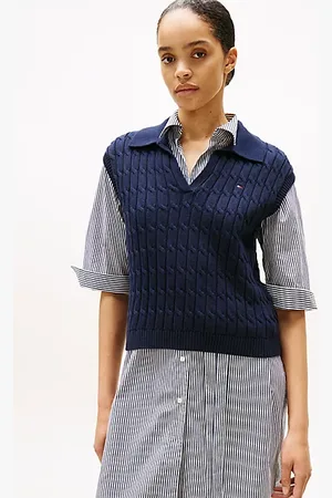 Tommy Hilfiger Mouwloze kabeltrui met polokraag