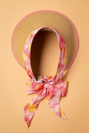 Amici Misha straw visor hoed in beige en roze