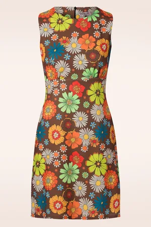 Vintage Chic Betty floral jurk in bruin