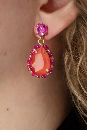 Day&Eve by Go Dutch Label Elegant Drop Oorbellen in koraal en roze
