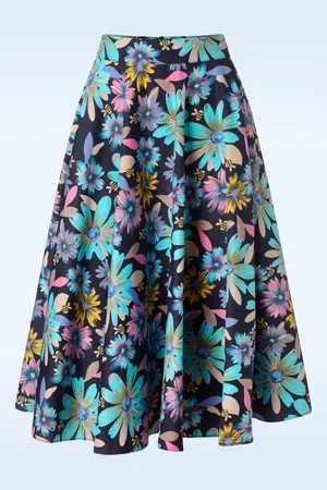 Banned Retro Summer Bee swing rok in marineblauw