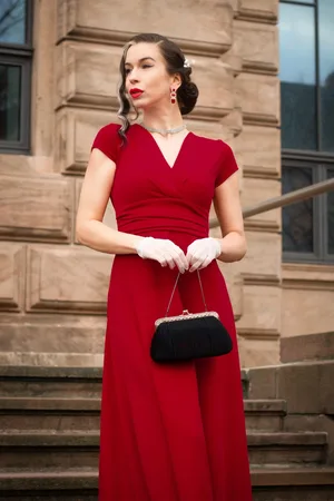 Vintage Chic Rinda maxi-jurk in lippenstiftrood