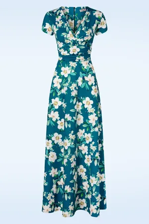 Vintage Chic Rinda bloemen maxi jurk in blauw
