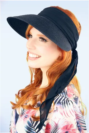 Amici Augusta strohoed met klep in marineblauw