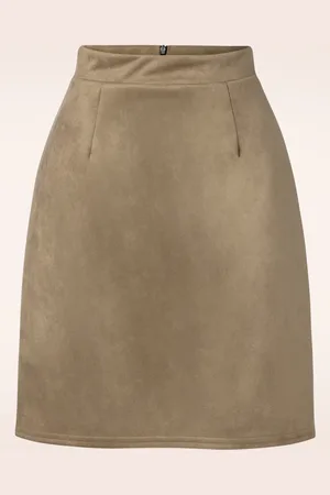Vintage Chic Edith Suede Look a lijn rok in tabakbruin