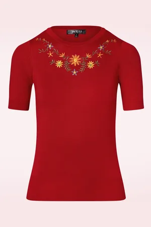 Mak Sweater Julie top met bloemenprint in lippenstiftrood
