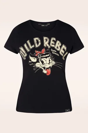 Queen Kerosin Wild Rebel T-shirt in zwart