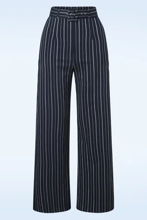 Vintage Chic Sasha krijtstreep pantalon in navyblauw en wit