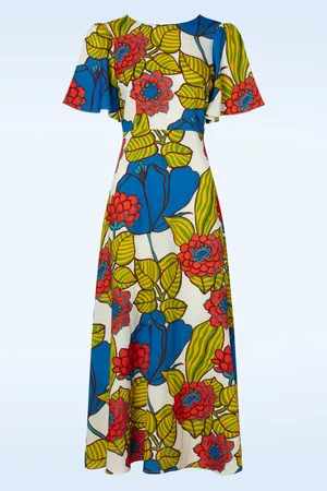 Traffic People Rene Flower linnen maxi jurk in wit en multi