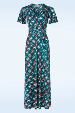 Vintage Chic Tammy retro maxi jurk in marineblauw en multi