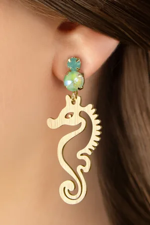 Day&Eve by Go Dutch Label Seahorse Dangle oorbellen in mint en goud