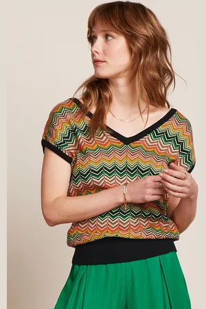 King Louie Penny zigzag Double V top in zwart en multi