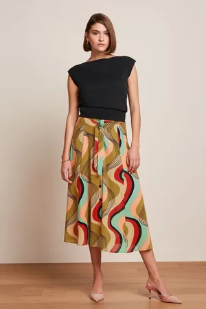 King Louie Judy midi rok Falaise in oogstgeel