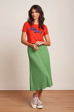 King Louie Juno Milano crepe midi rok in jade groen
