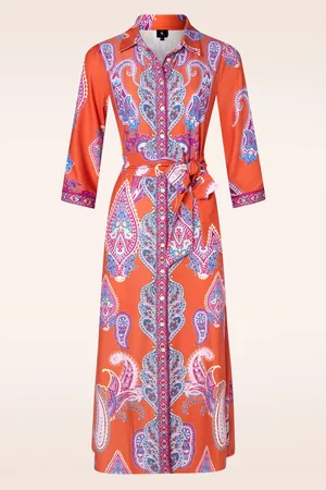 K-design Paula maxi polo jurk in oranje en multi