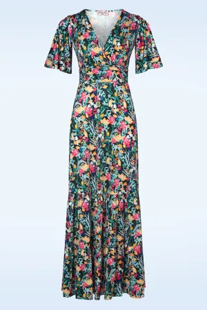 Vintage Chic Fiona Floral maxi jurk in zwart en multi