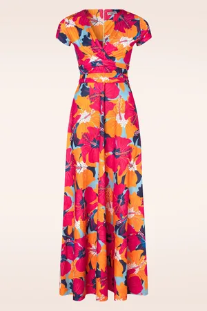 Vintage Chic Rinda Floral maxi jurk in oranje en multi