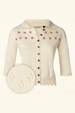 Banned Retro Rose vest in gebroken wit