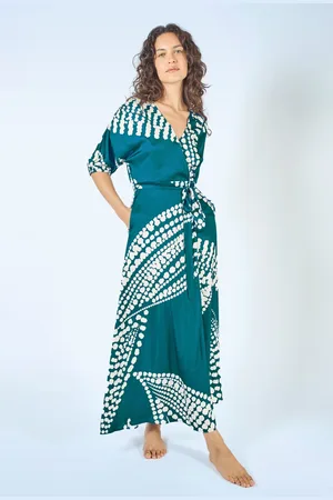 Traffic People Charlie silky wikkel jurk in blauw