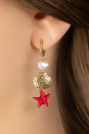 Day&Eve by Go Dutch Label Ocean Treasures oorbellen in goud en rood