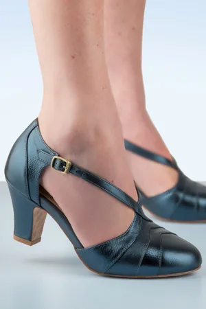 TopVintage Ava Luxury Love pumps in metallic blauw