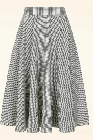 Banned Retro Cary Check swing rok in crème en marineblauw