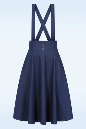 Banned Retro Dottie denim swing rok in donkerblauw