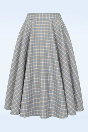 Banned Retro Cary Sweet Check swing rok in licht staalblauw