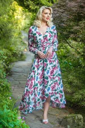 Vintage Diva Annique Wildflower maxi jurk in wit