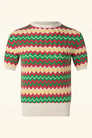 Pretty Vacant Chevron gebreide top in beige en multi