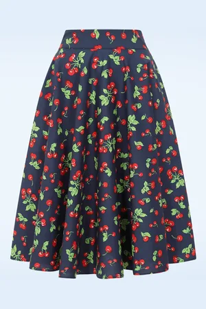Banned Retro Cary Cherry swing rok in marineblauw