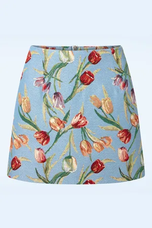Louche Aubin Tulip Jacquard a-lijn mini rok in lichtblauw