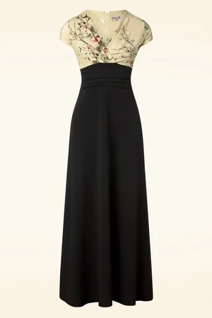 Vintage Chic Rinda floral maxi jurk in zwart