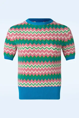 Pretty Vacant Chevron gebreide top in methyl blauw